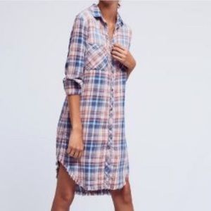 Anthropologie cloth & stone plaid fringe midi dress